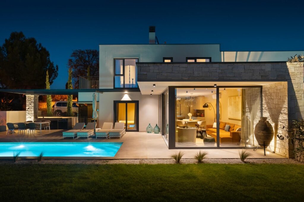 Luxury villa in Istria with private pool at night – Casa Tia near Poreč