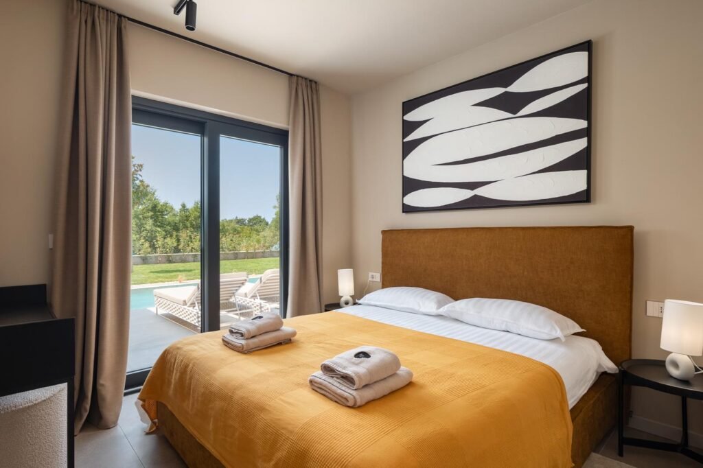 Modern bedroom in luxury villa Casa Tia in Istria near Poreč