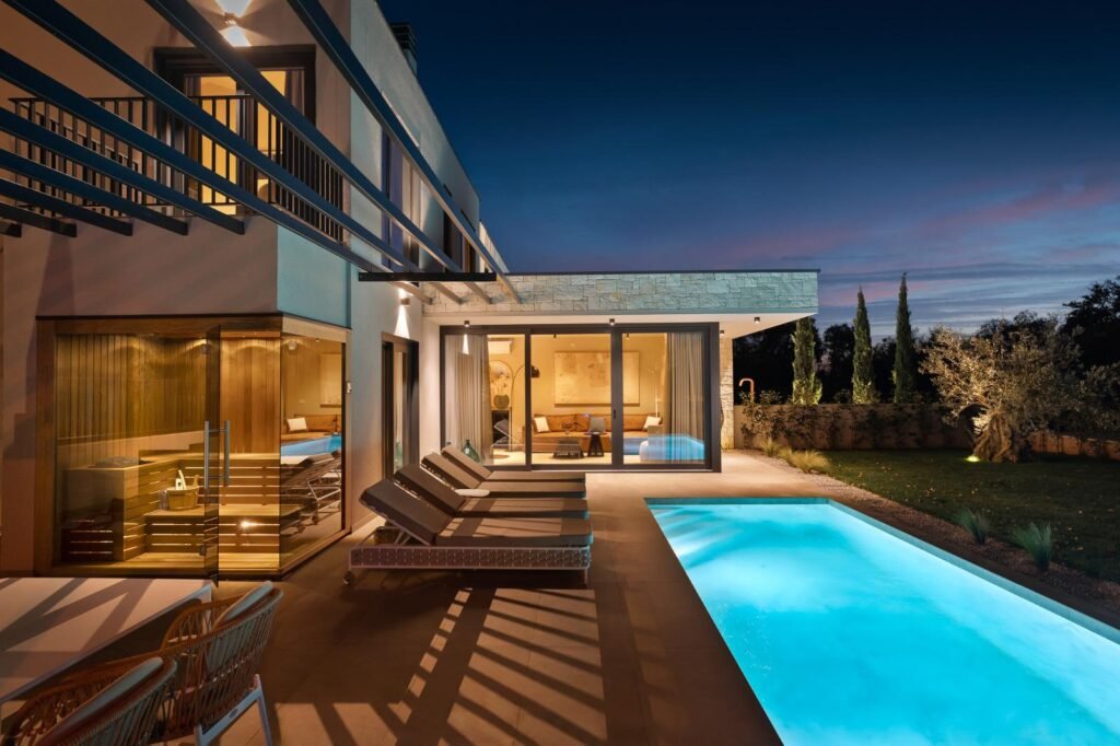 Luxury villa in Istria with private pool at night near Poreč – Casa Tia